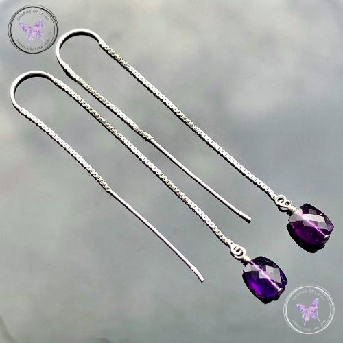 Faceted Amethyst Silver Threader Earrings